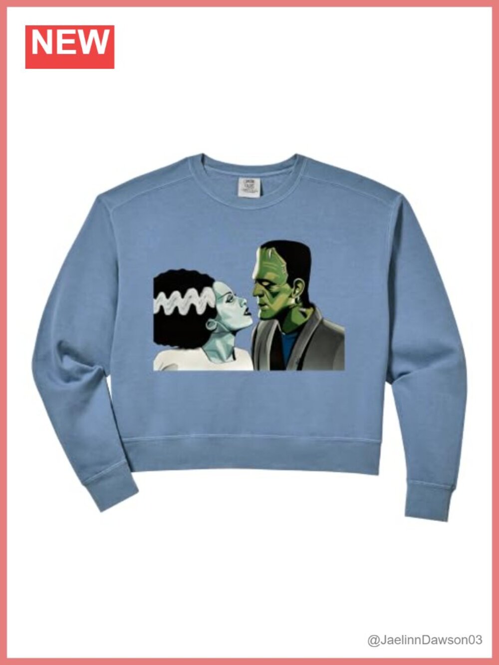 Womens Frankenstein Bride Halloween Crop Sweatshirt Cotton Blend Relaxed